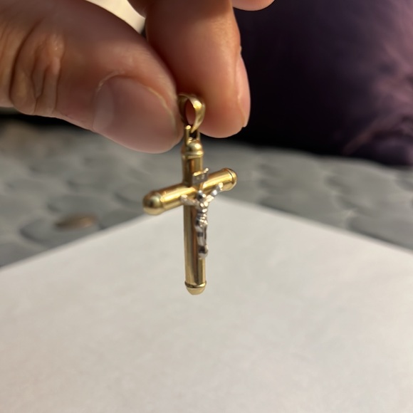 Two tone 10k real gold crucifix charm - Picture 3 of 4